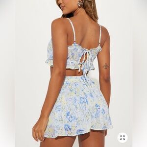 Fashion Nova Blue and Yellow Floral Skirt
